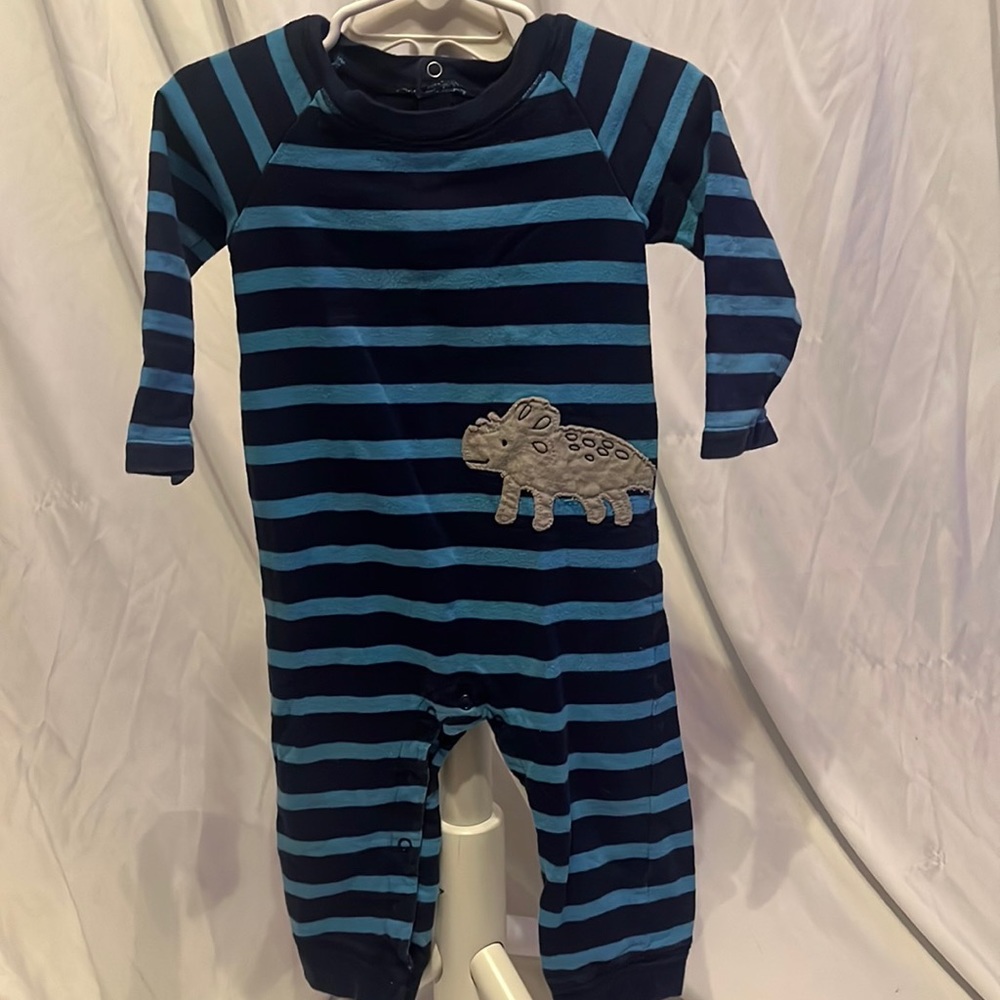 Blue Striped Dino Romper